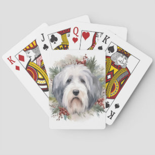 Old English Sheepdog Christmas Wreath Festive Pup  Playing Cards
