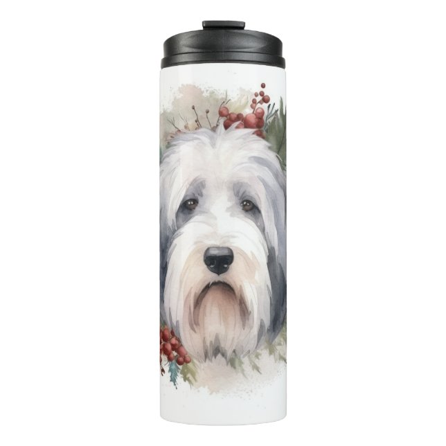 Old English Sheepdog Christmas Wreath Festive Pup  Thermal Tumbler (Front)
