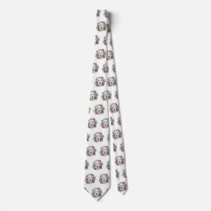 Old English Sheepdog Christmas Wreath Festive Pup  Tie