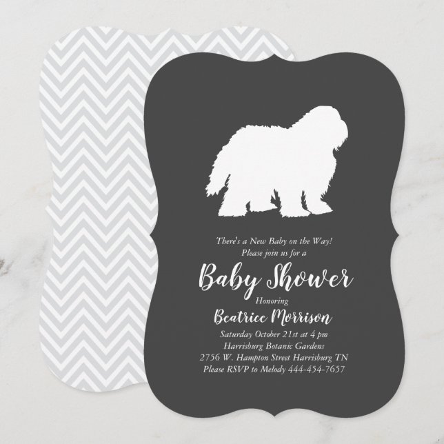 Old English Sheepdog Dog Baby Shower Neutral Invitation (Front/Back)