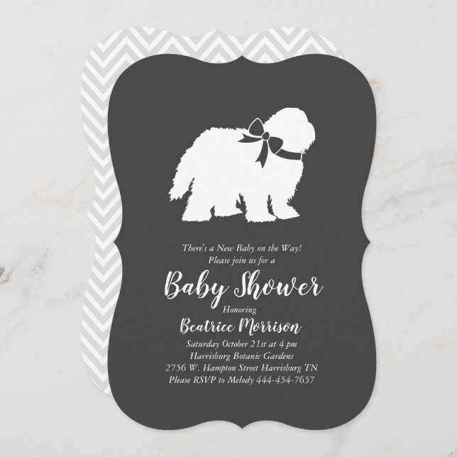 Old English Sheepdog Dog Baby Shower Neutral Invitation (Front/Back)