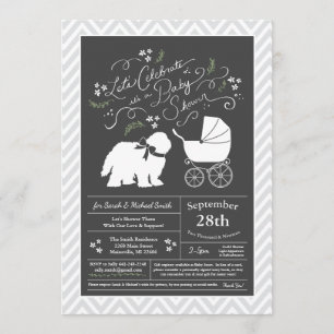 Old English Sheepdog Dog Baby Shower Neutral Invitation