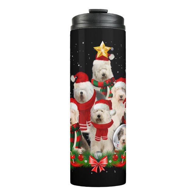 Old English Sheepdog Dog Christmas Dog Light Tree Thermal Tumbler (Front)