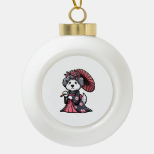 Old English Sheepdog Dog Kimono Ceramic Ball Christmas Ornament