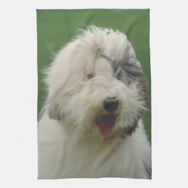 Old English Sheepdog Dog Kitchen Towel (Vertical)