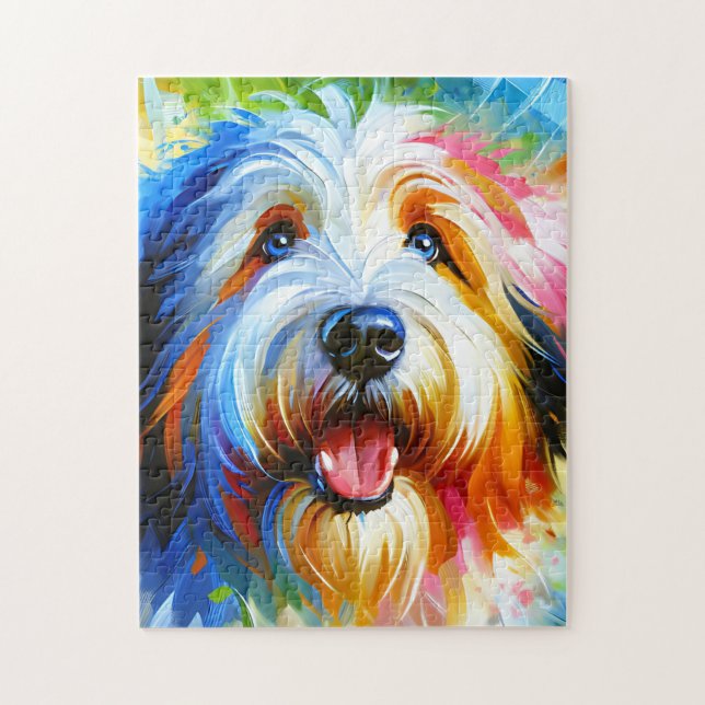 Old English Sheepdog Dog Portrait Acrylic Art Jigsaw Puzzle (Vertical)