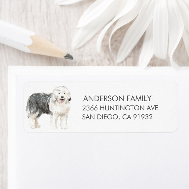 Old English Sheepdog Dog Return Address Label (Insitu)