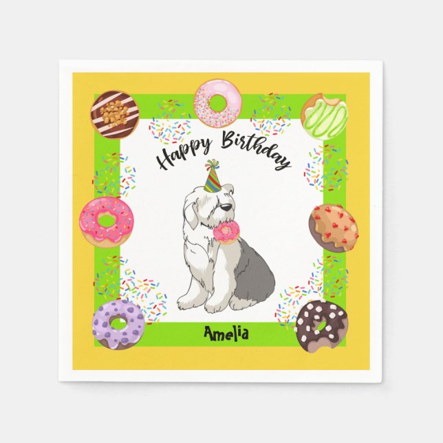 Old English Sheepdog Doughnuts Party Birthday Napk Napkin (Front)