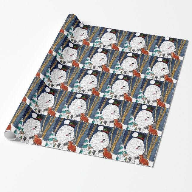 Old English Sheepdog gift wrapping paper (Unrolled)