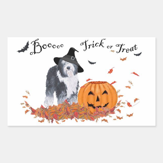 Old English Sheepdog Halloween Rectangular Sticker (Front)