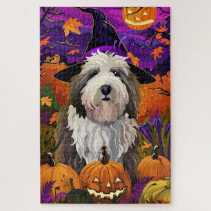 Old English Sheepdog Halloween Witch Pumpkin Jigsaw Puzzle