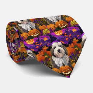 Old English Sheepdog Halloween Witch Pumpkin Tie