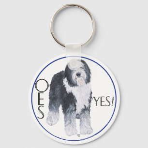 Old English Sheepdog Head Study Key Ring