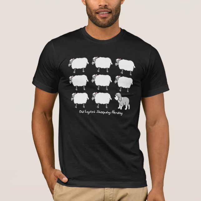 Old English Sheepdog Herding Sheep Dark TShirt (Front)