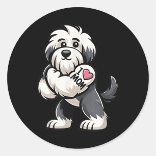 Old English Sheepdog I Love Mum Funny Dog Tattoo  Classic Round Sticker