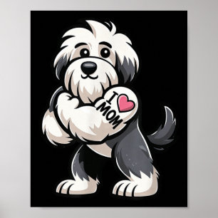 Old English Sheepdog I Love Mum Funny Dog Tattoo Poster