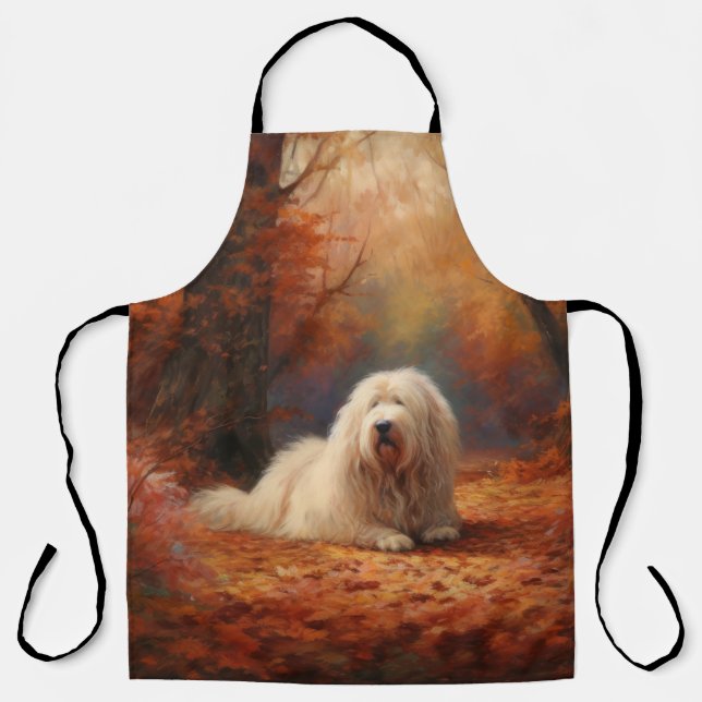 Old English Sheepdog in Autumn Leaves Fall Inspire Apron (Front)