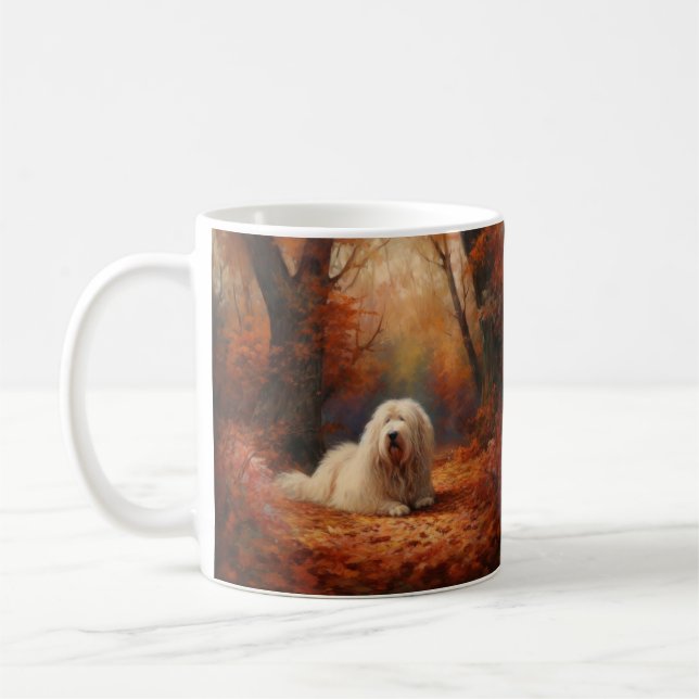 Old English Sheepdog in Autumn Leaves Fall Inspire Coffee Mug (Left)