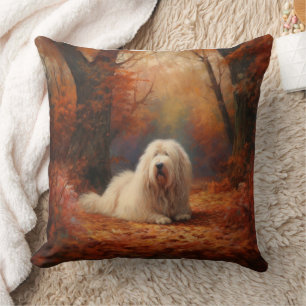 Old English Sheepdog in Autumn Leaves Fall Inspire Cushion