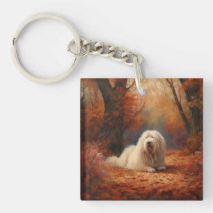 Old English Sheepdog in Autumn Leaves Fall Inspire Key Ring