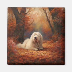 Old English Sheepdog in Autumn Leaves Fall Inspire Magnet