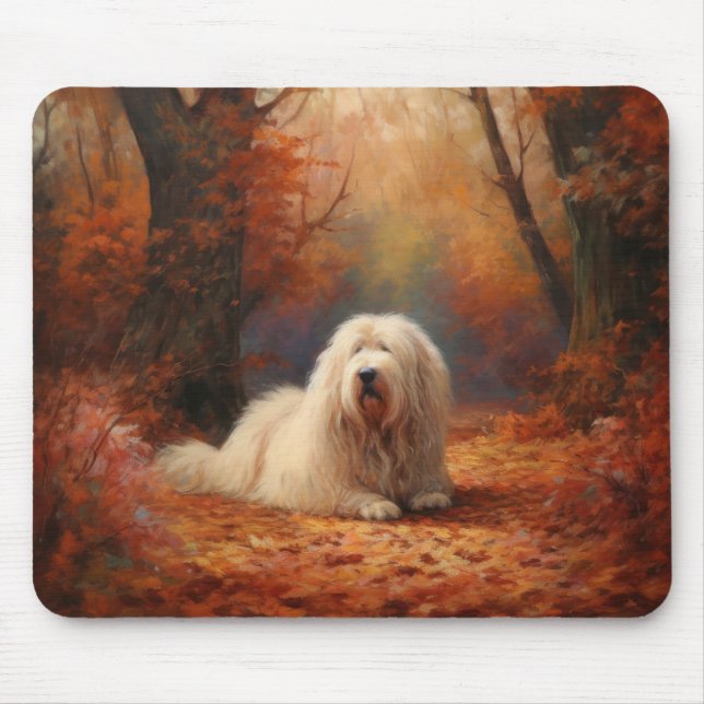 Old English Sheepdog in Autumn Leaves Fall Inspire Mouse Mat (Front)