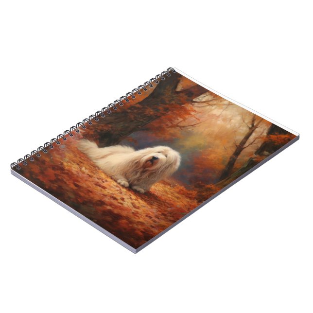 Old English Sheepdog in Autumn Leaves Fall Inspire Notebook (Left Side)