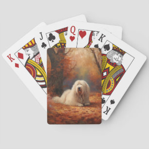 Old English Sheepdog in Autumn Leaves Fall Inspire Playing Cards