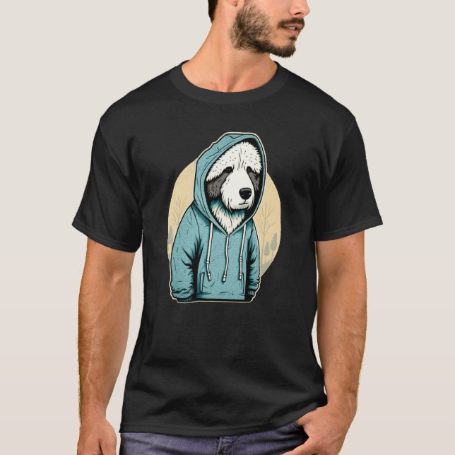 Old English Sheepdog in Hoodie  Woods Chill T-Shirt (Front)