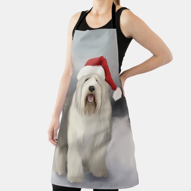 Old English Sheepdog in Snow Christmas Apron (Insitu)