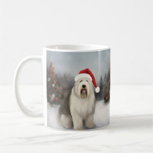 Old English Sheepdog in Snow Christmas Coffee Mug