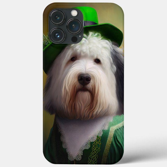 Old English Sheepdog in St. Patrick's Day Dress Case-Mate iPhone Case (Back)