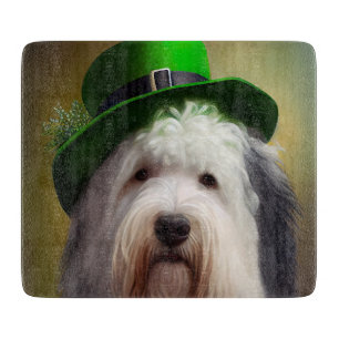 Old English Sheepdog in St. Patrick's Day Dress Cutting Board