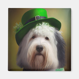 Old English Sheepdog in St. Patrick's Day Dress Magnet