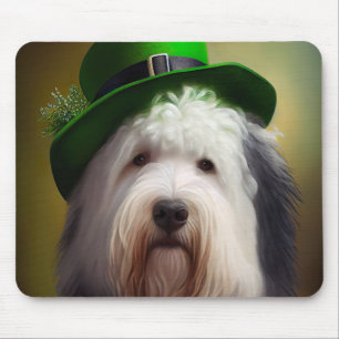 Old English Sheepdog in St. Patrick's Day Dress Mouse Mat