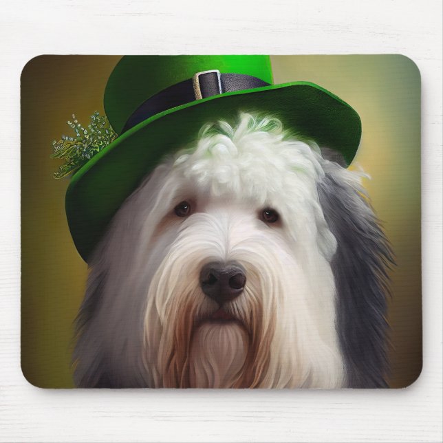 Old English Sheepdog in St. Patrick's Day Dress Mouse Mat (Front)