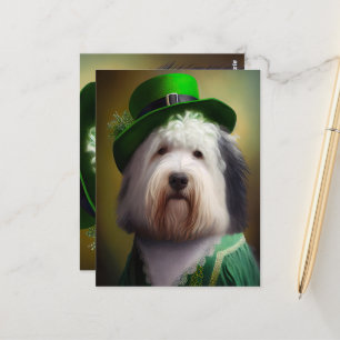 Old English Sheepdog in St. Patrick's Day Dress Postcard