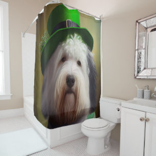 Old English Sheepdog in St. Patrick's Day Dress Shower Curtain