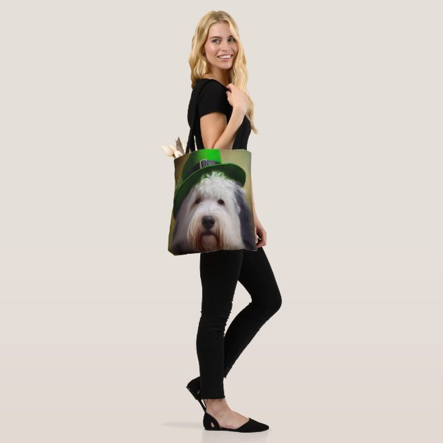 Old English Sheepdog in St. Patrick's Day Dress Tote Bag (On Model)