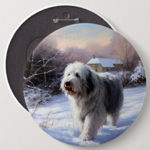 Old English Sheepdog Let It Snow Christmas 6 Cm Round Badge