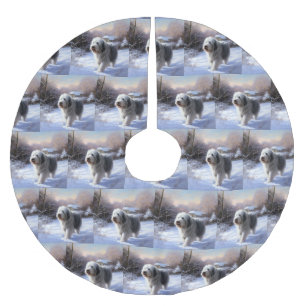 Old English Sheepdog Let It Snow Christmas Brushed Polyester Tree Skirt
