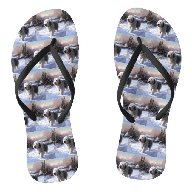 Old English Sheepdog Let It Snow Christmas Flip Flops (Footbed)