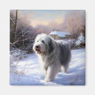Old English Sheepdog Let It Snow Christmas Magnet
