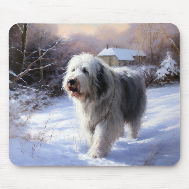 Old English Sheepdog Let It Snow Christmas Mouse Mat (Front)