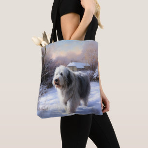 Old English Sheepdog Let It Snow Christmas Tote Bag