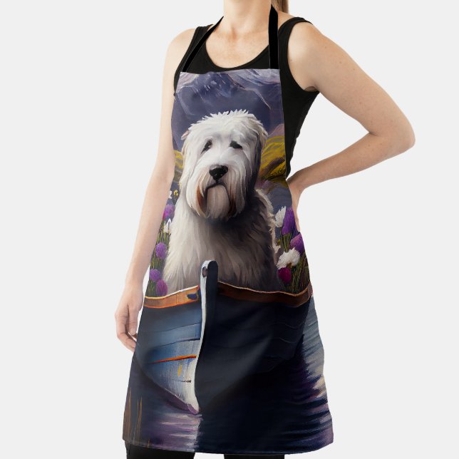 Old English Sheepdog on Paddle: A Scenic Adventure Apron (Insitu)