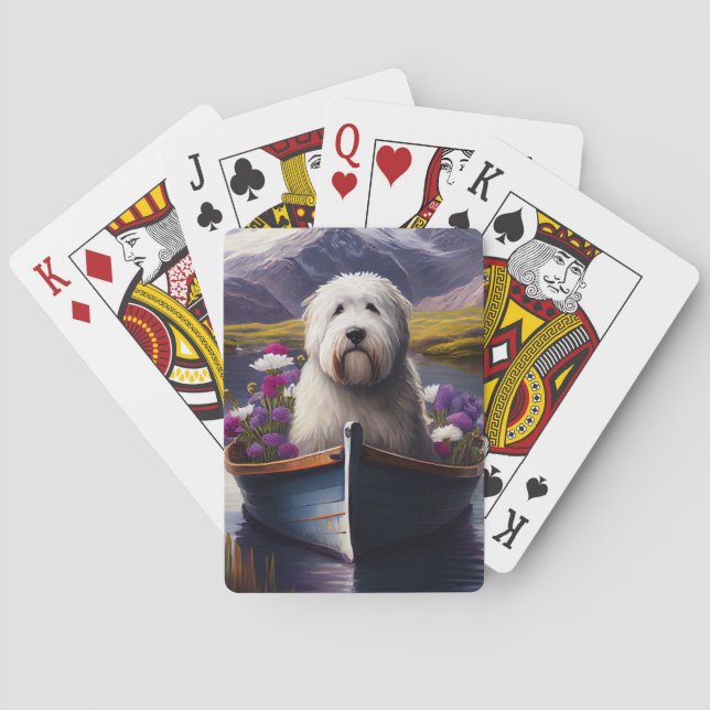 Old English Sheepdog on Paddle: A Scenic Adventure Playing Cards (Back)