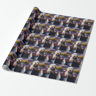 Old English Sheepdog on Paddle: A Scenic Adventure Wrapping Paper