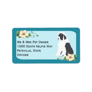 Old English Sheepdog on Turquoise Floral Label