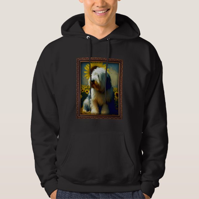 Old English Sheepdog Painting Sunflower Flower Mom Hoodie (Front)